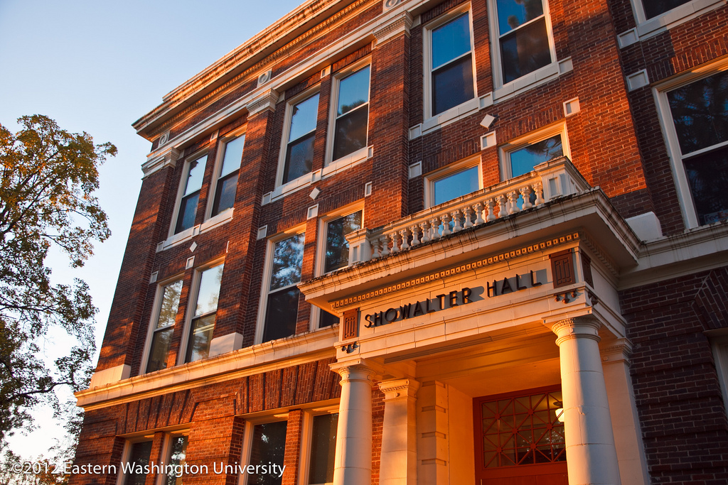 Photo: Showalter Hall at sunset