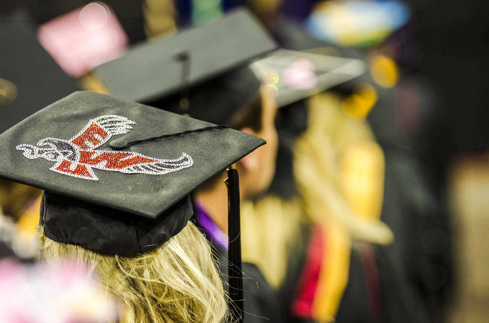 Photo: Graduation cap with a bejeweled eagle on it.